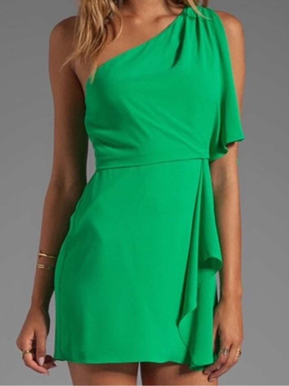 BCBGMaxAzria MINA Emerald Green One-Shoulder Draped Dress Size 8